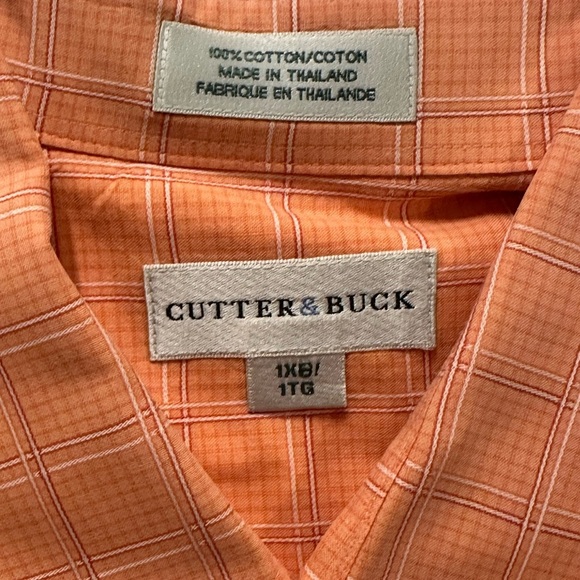 Cutter & Buck Men’s 1XB Short Sleeve Button Up Shirt Orange Plaid Cotton Casual - Picture 7 of 9